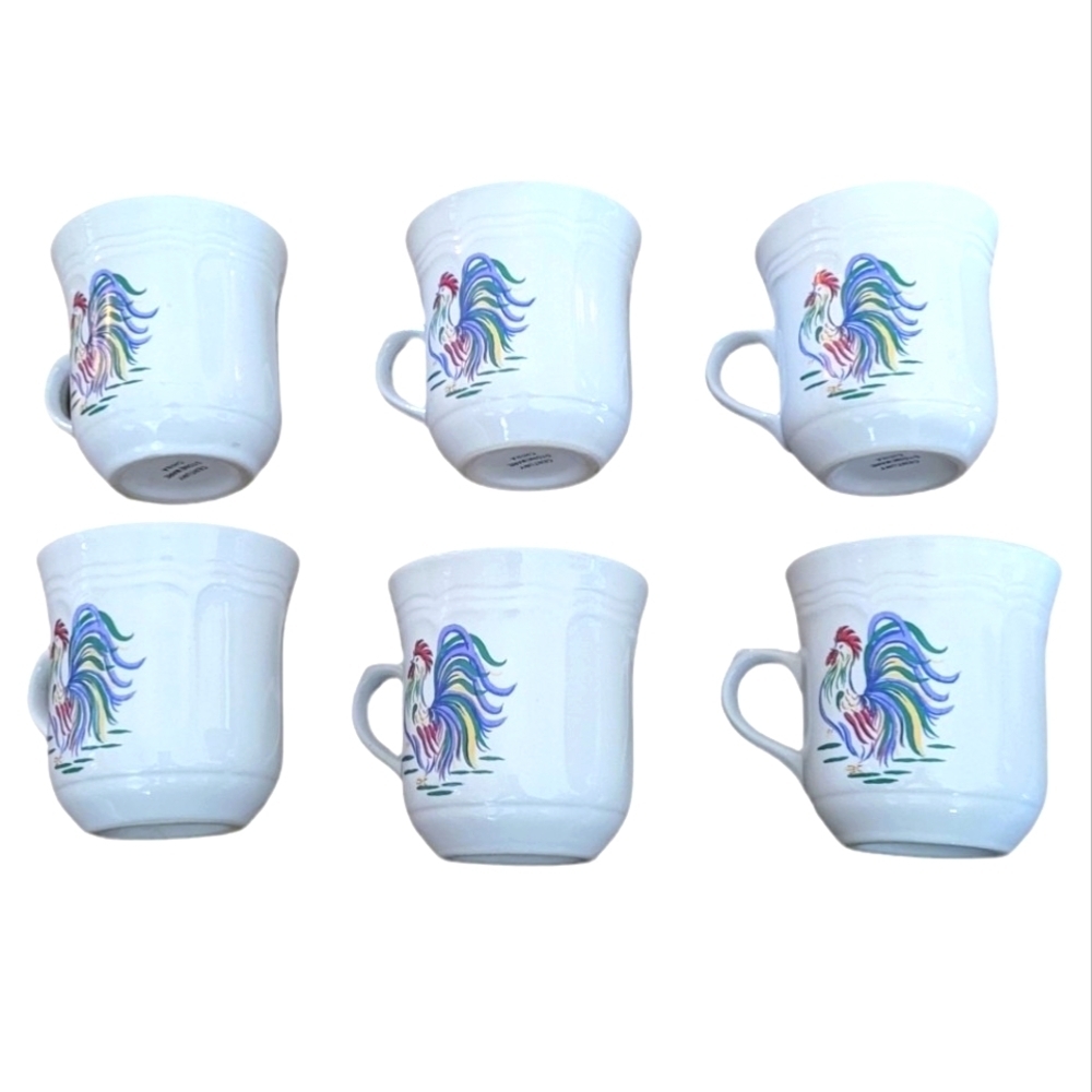 Vintage - Rooster Roo Farm Chicken Poultry Century Stoneware Mug Set of 6
